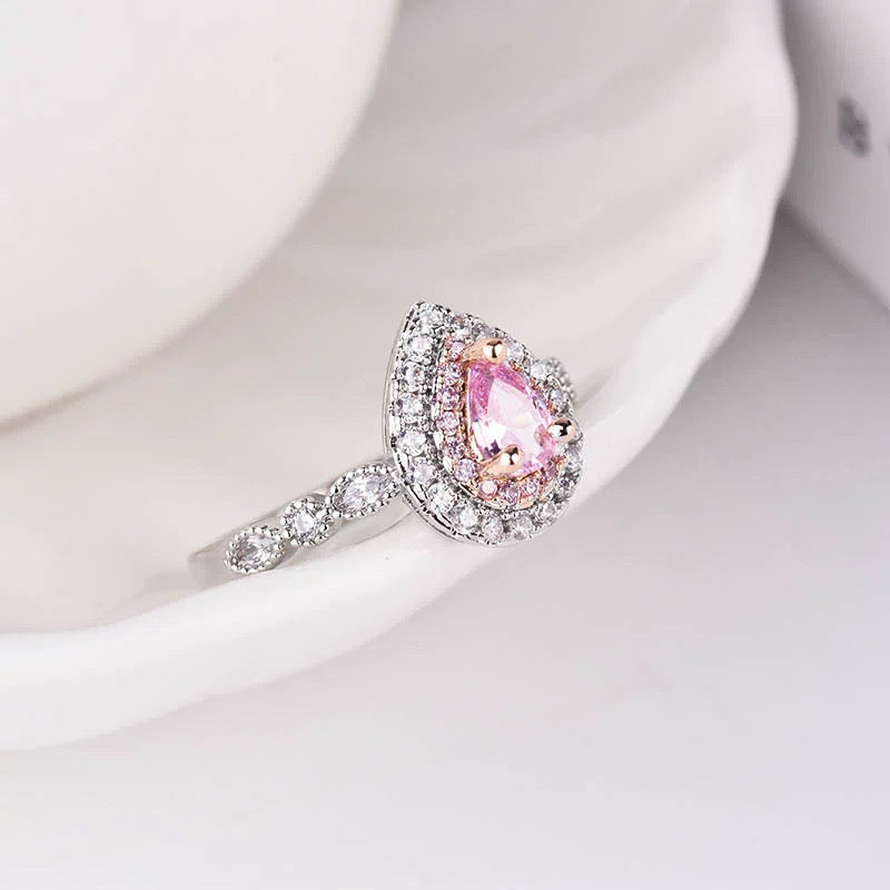 Pink Moissanite Double Halo Pavé Ring