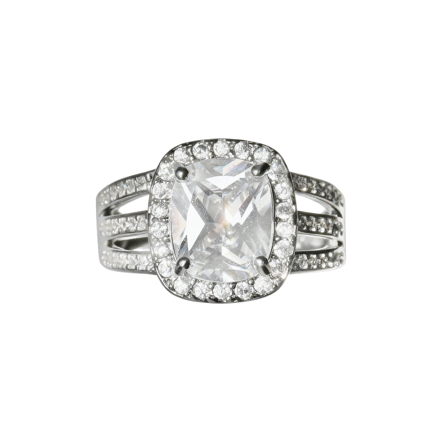 Square Halo Split Shank Ring