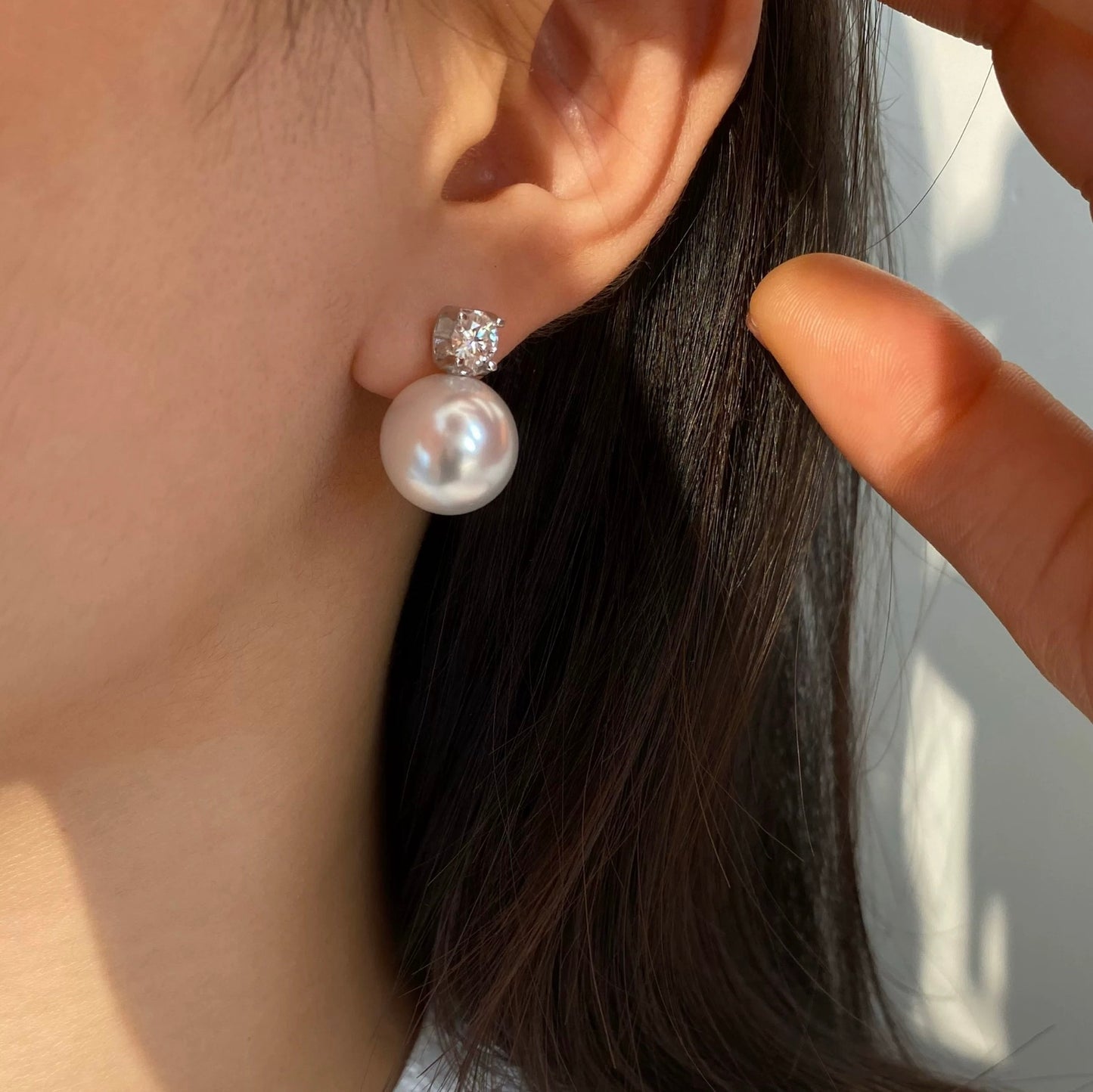 Princess Diana Pearl Pendant Sterling Silver Necklace and Stud Earrings