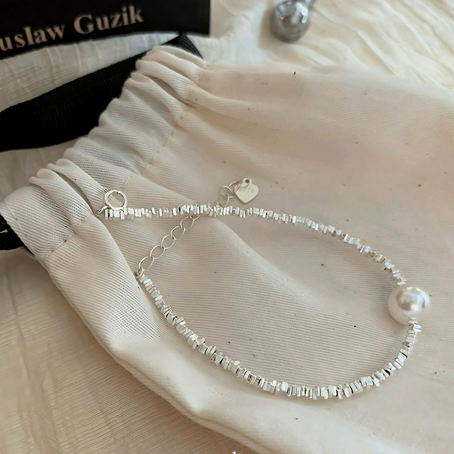 Sterling Silver Beaded Bracelet With Swarovski Pearl