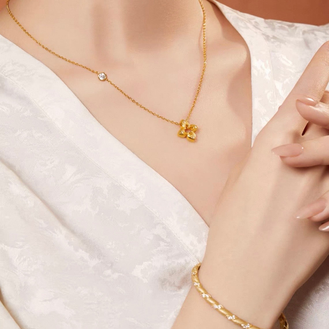 Hollow Clover Brushed Gold Bracelet