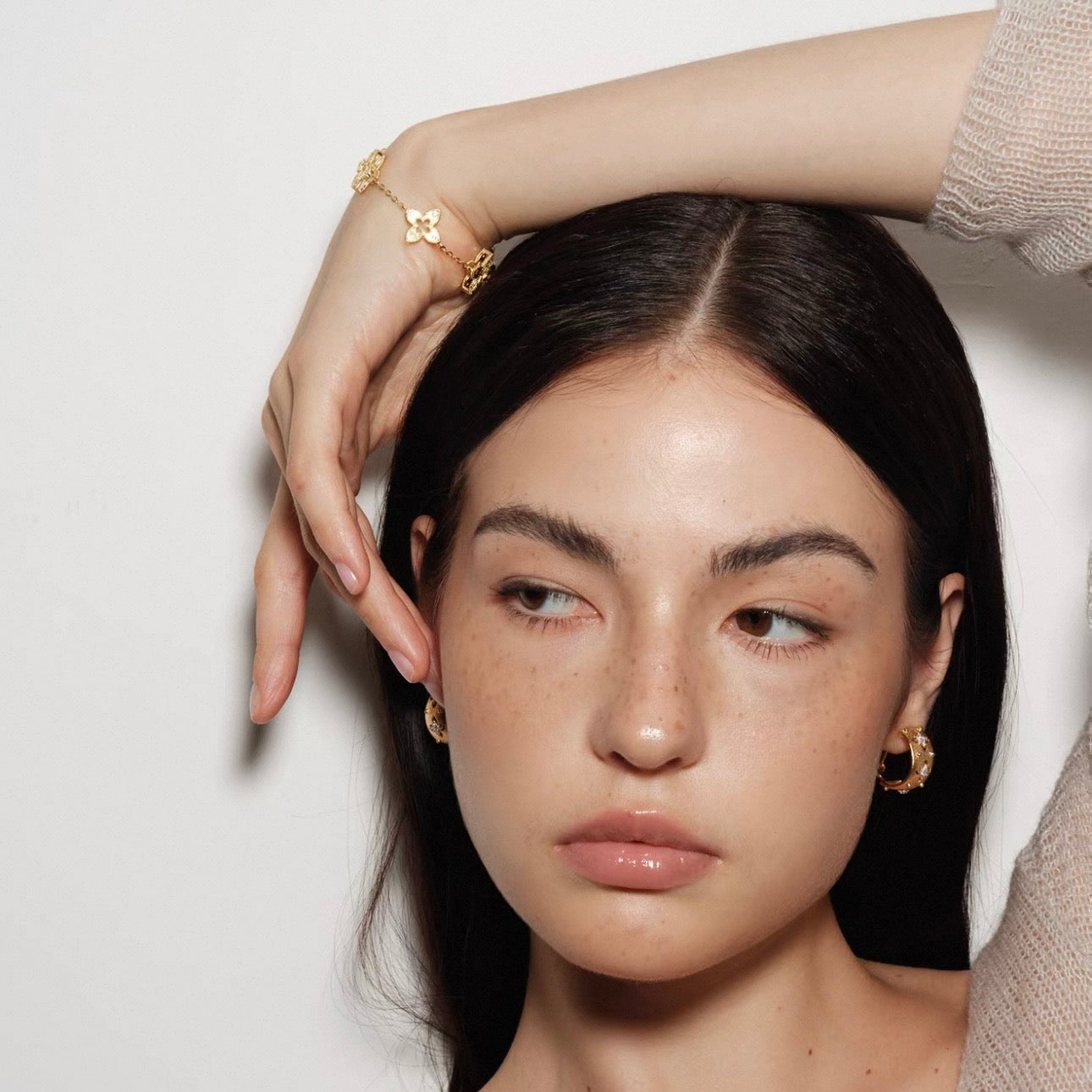 Hollow Clover Brushed Gold Bracelet