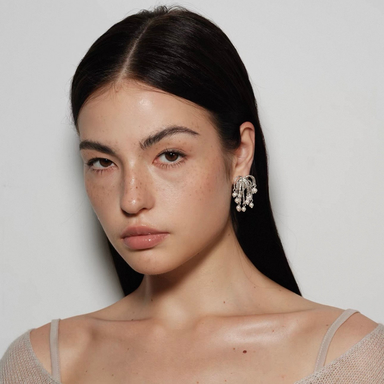 Silver Fireworks Pearl Drops Earrings