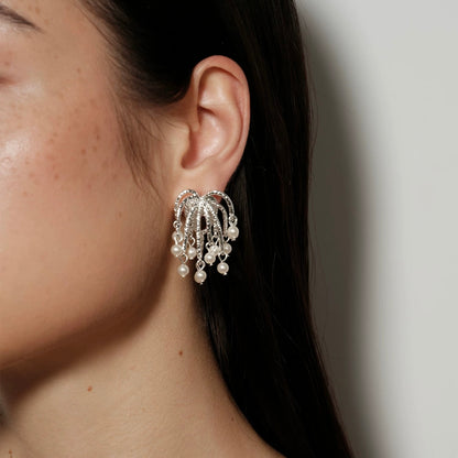 Silver Fireworks Pearl Drops Earrings