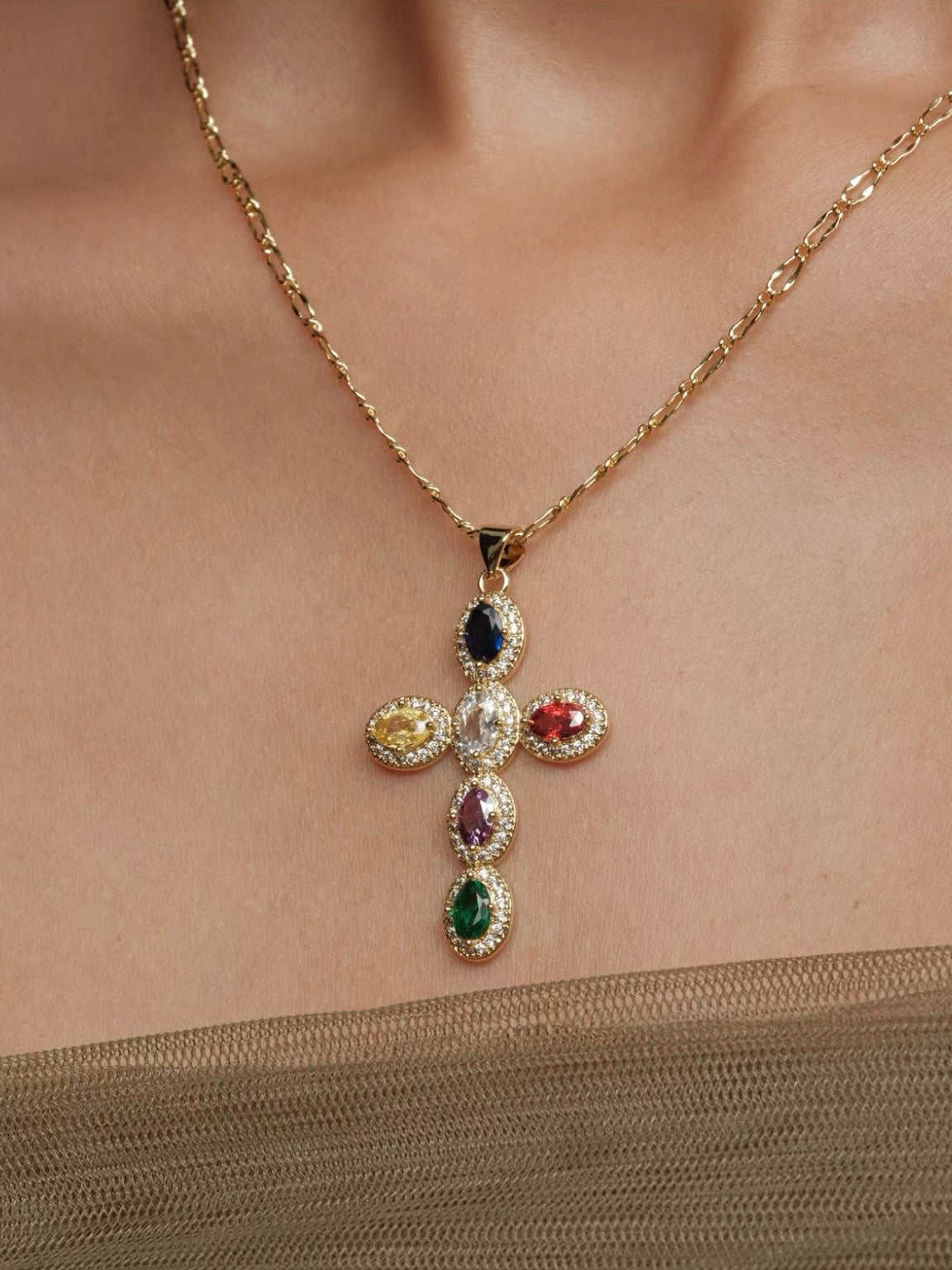 Rainbow Cross Necklace