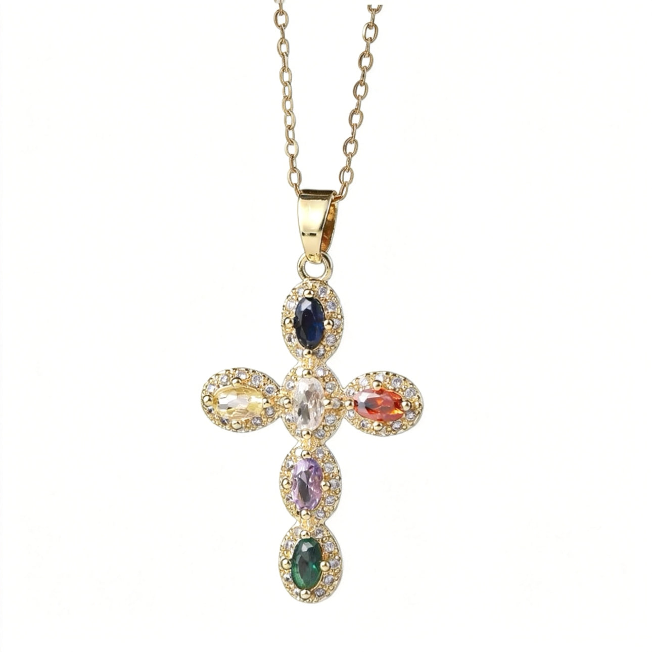 Rainbow Cross Necklace