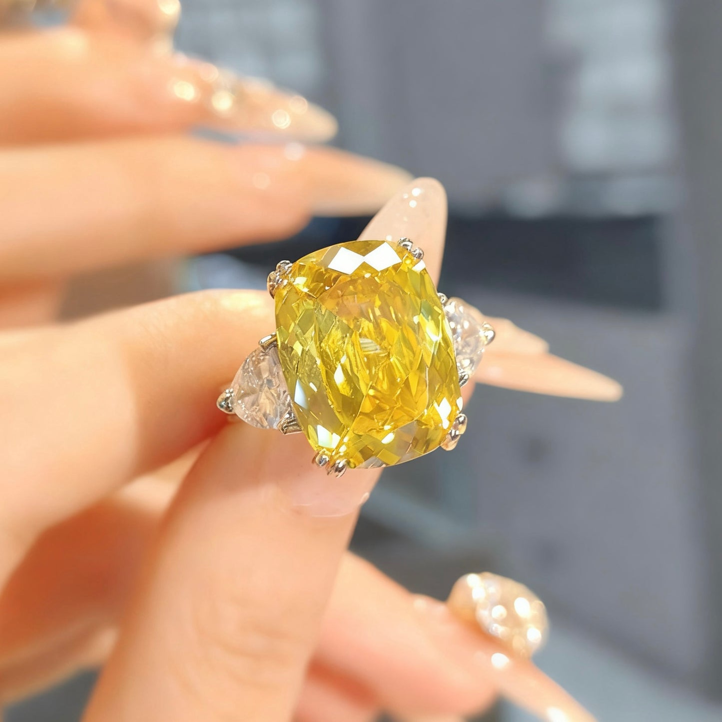 Three Stone Cushion Cut Ring