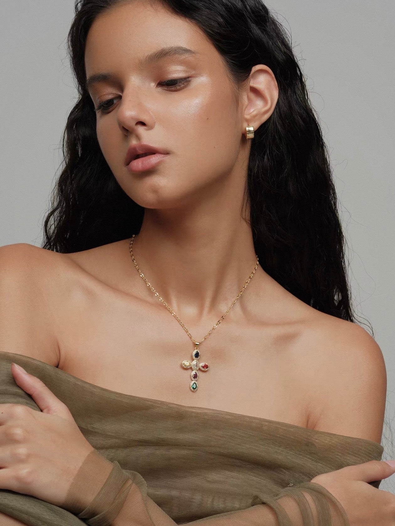 Rainbow Cross Necklace