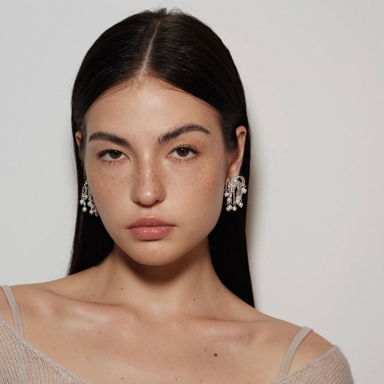 Silver Fireworks Pearl Drops Earrings