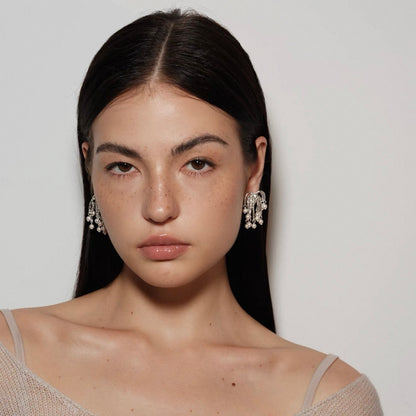 Silver Fireworks Pearl Drops Earrings