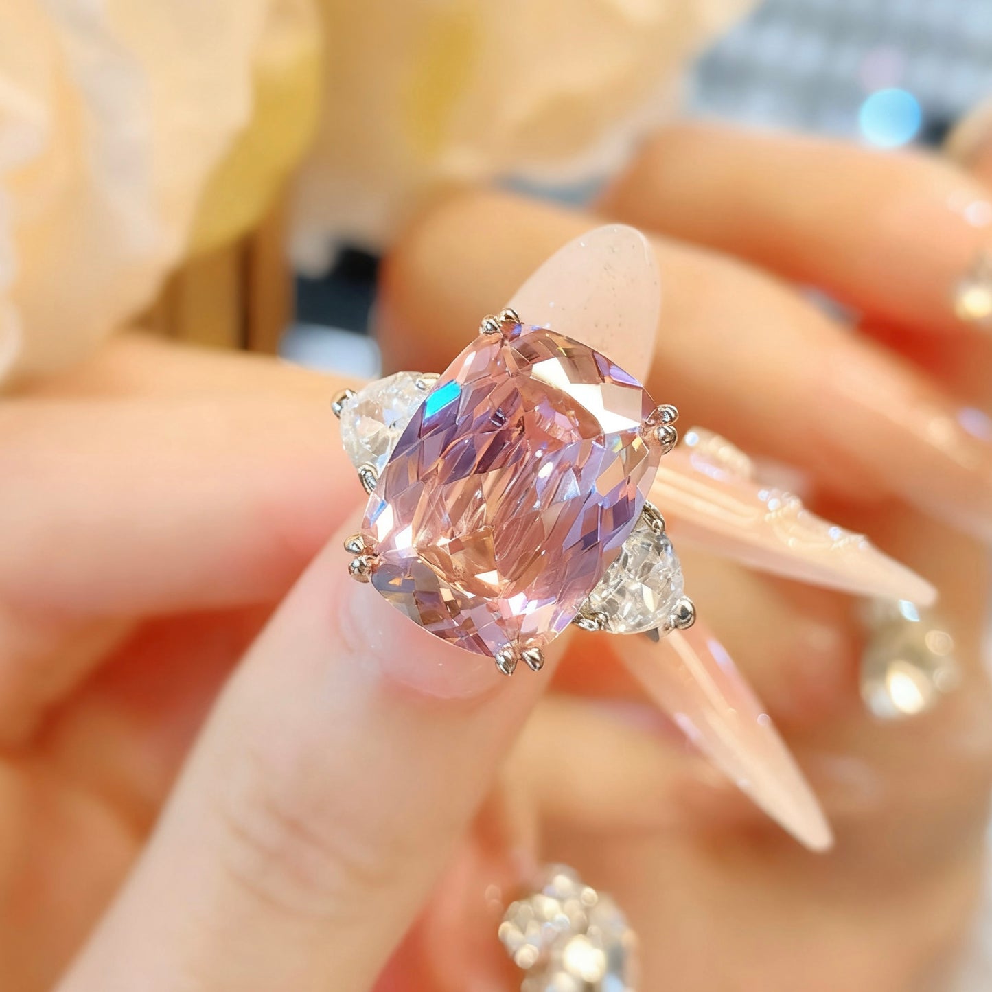 Three Stone Cushion Cut Ring