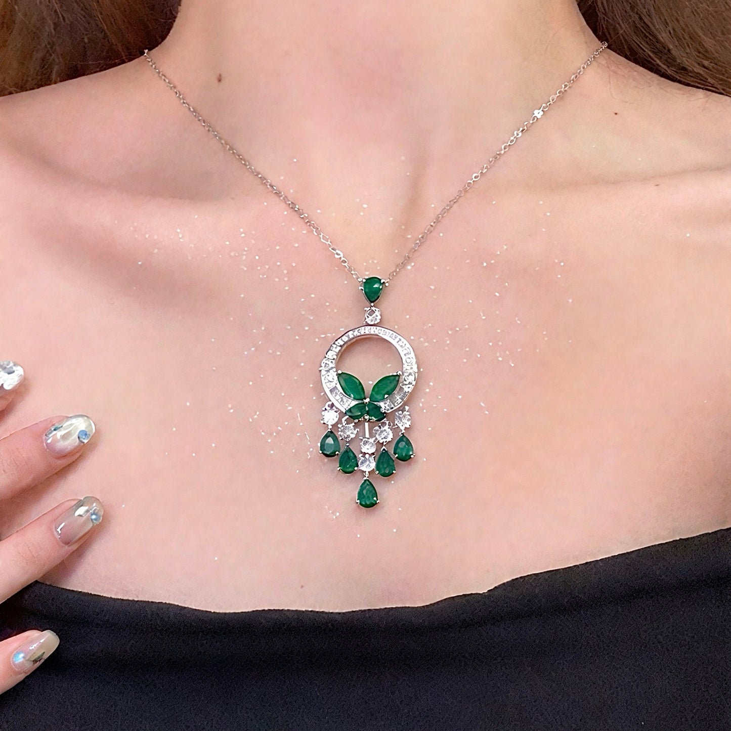 Butterfly Emerald Hoop Earrings