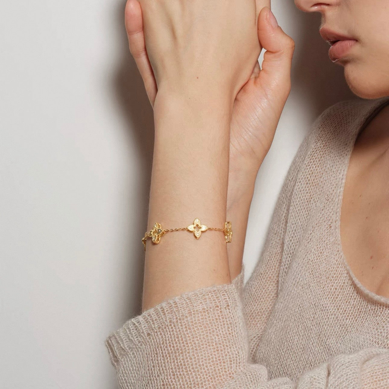 Hollow Clover Brushed Gold Bracelet