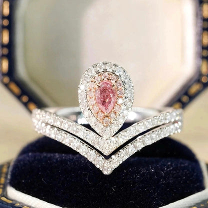 Tear Drop Double Halo Ring