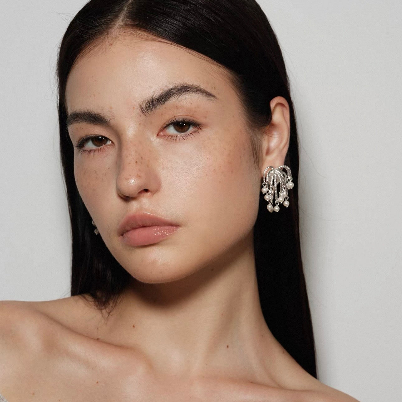 Silver Fireworks Pearl Drops Earrings