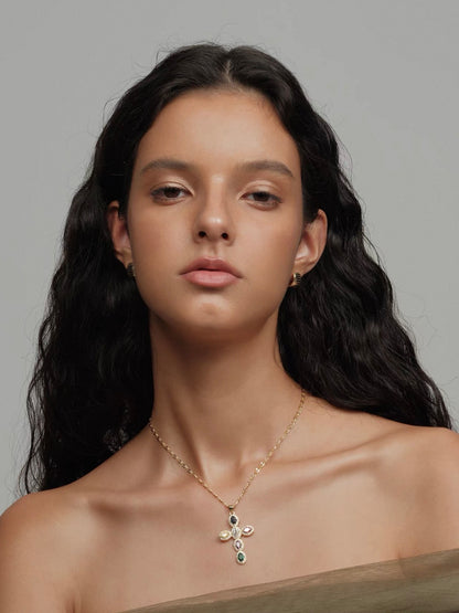 Rainbow Cross Necklace