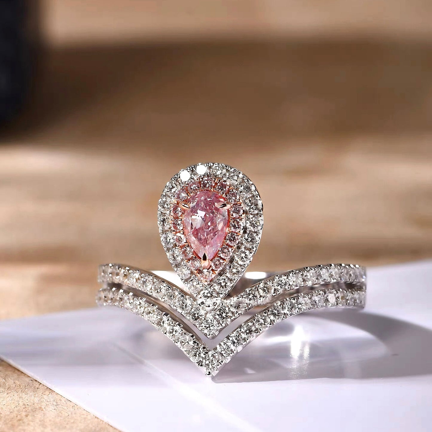 Tear Drop Double Halo Ring