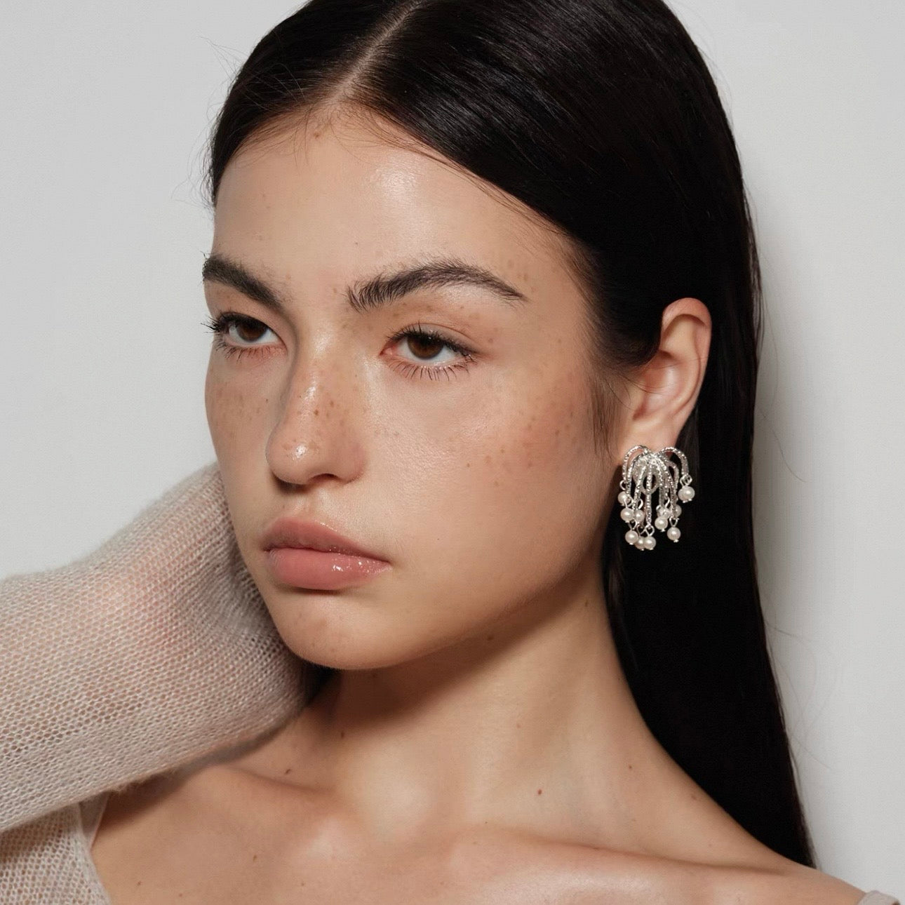 Silver Fireworks Pearl Drops Earrings