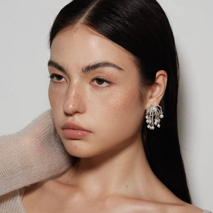 Silver Fireworks Pearl Drops Earrings