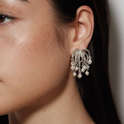 Silver Fireworks Pearl Drops Earrings