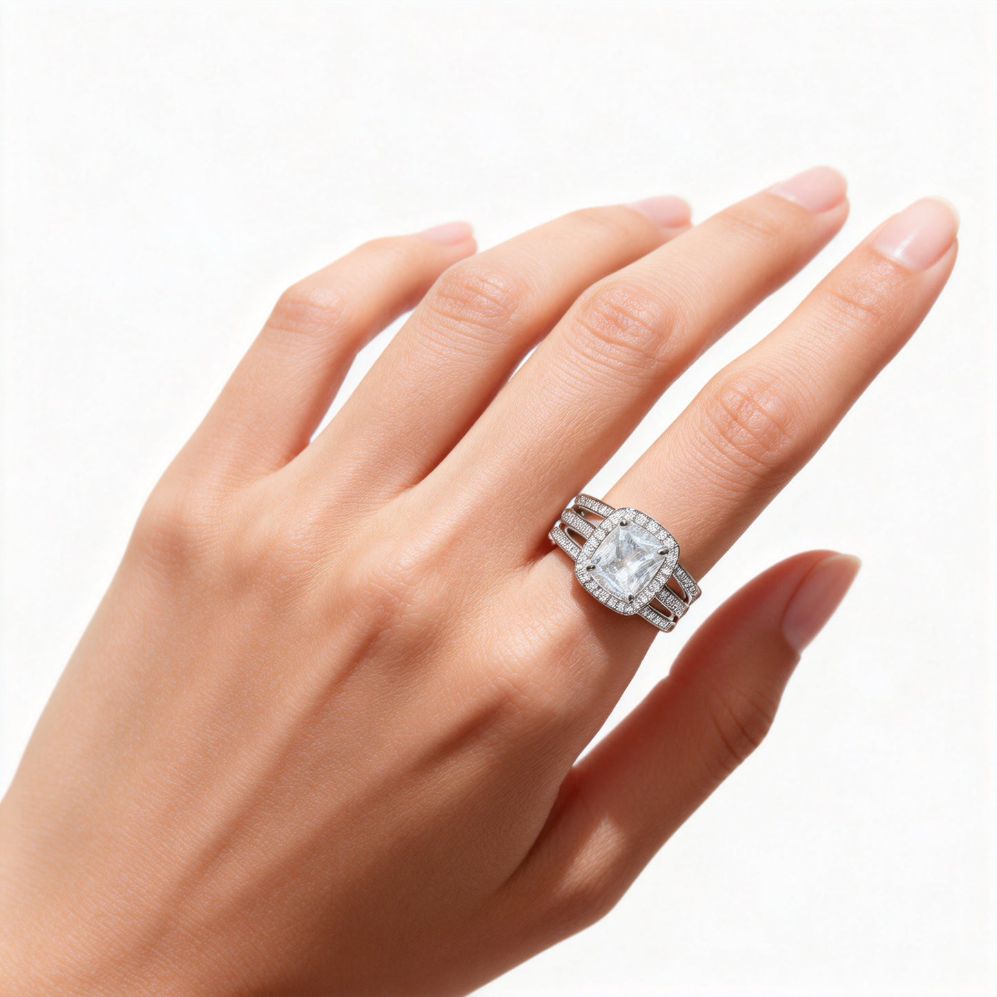 Square Halo Split Shank Ring