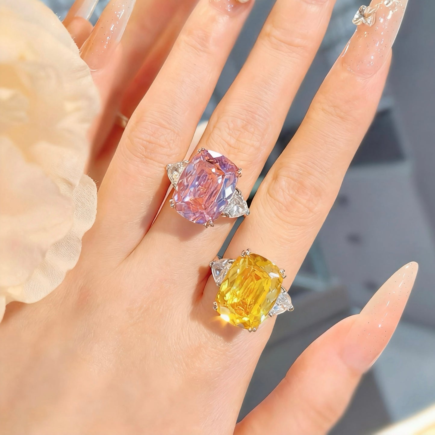 Three Stone Cushion Cut Ring