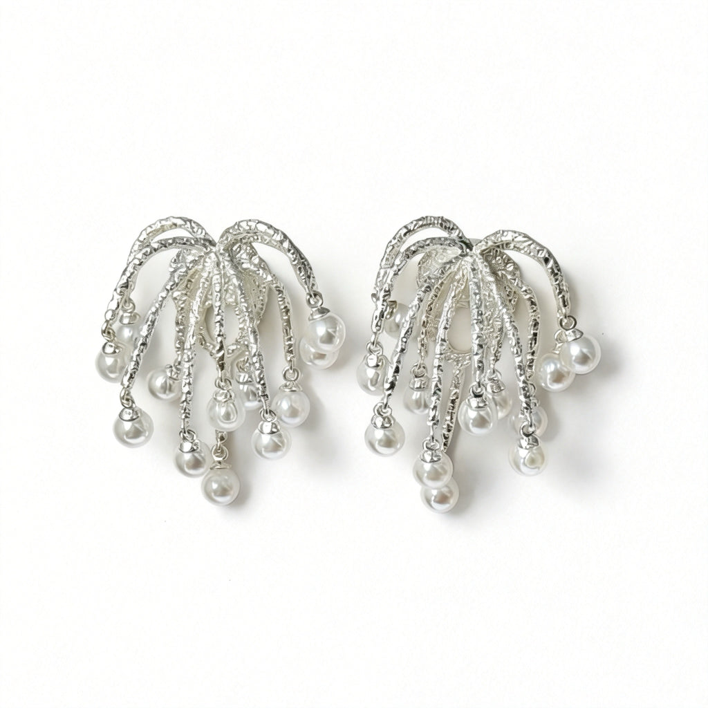 Silver Fireworks Pearl Drops Earrings