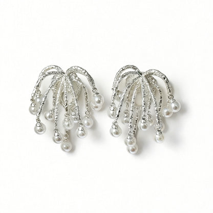 Silver Fireworks Pearl Drops Earrings