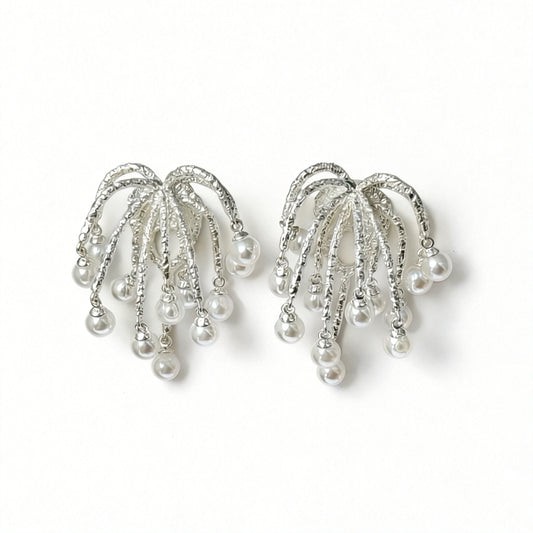Silver Fireworks Pearl Drops Earrings