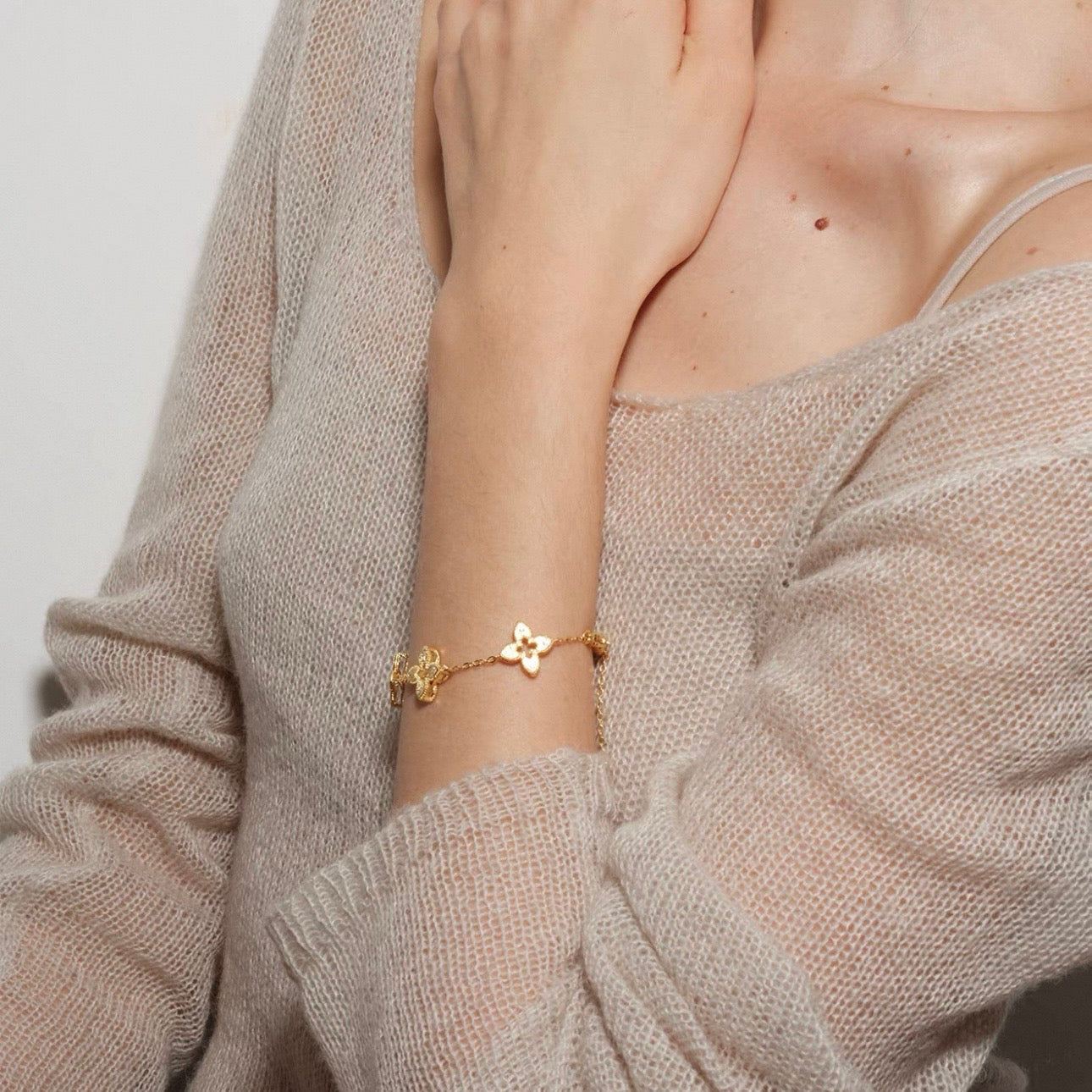 Hollow Clover Brushed Gold Bracelet