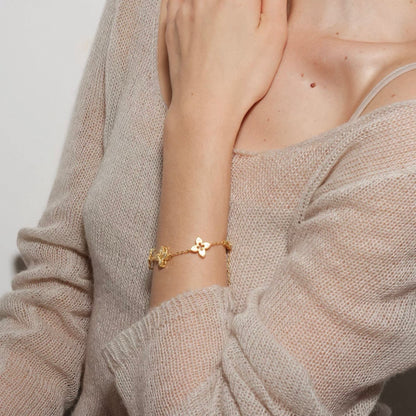 Hollow Clover Brushed Gold Bracelet