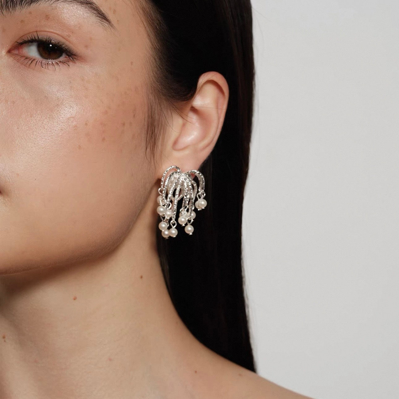 Silver Fireworks Pearl Drops Earrings