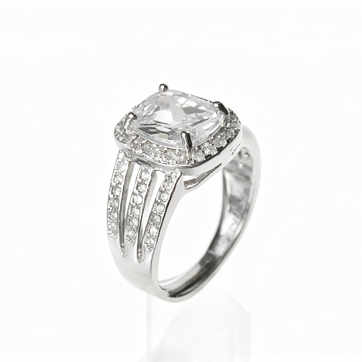 Square Halo Split Shank Ring