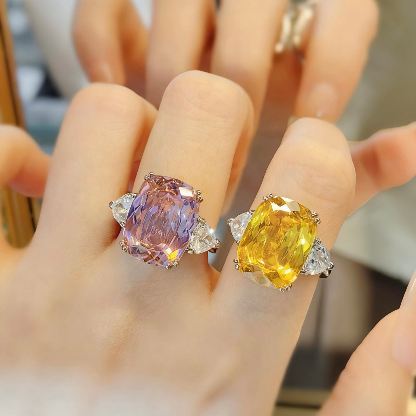 Three Stone Cushion Cut Ring