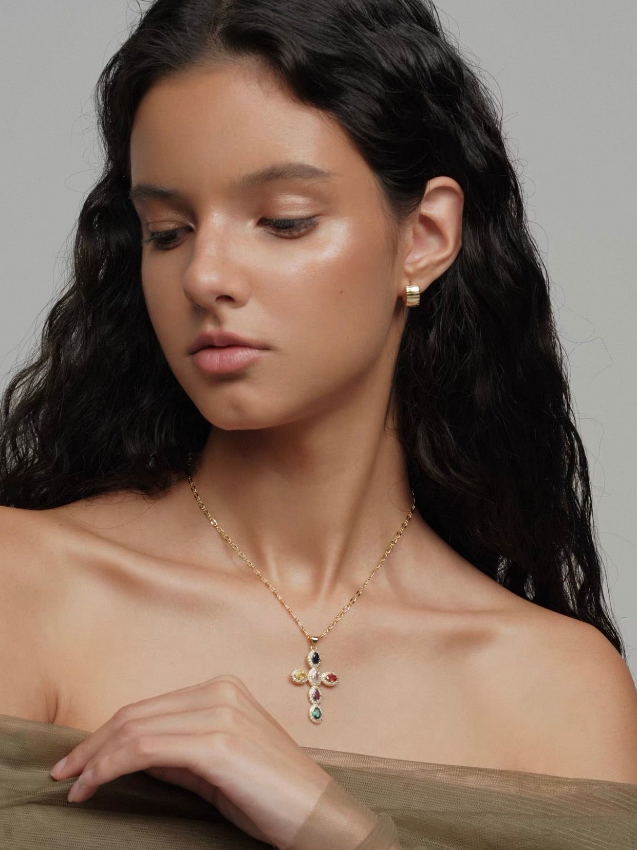 Rainbow Cross Necklace