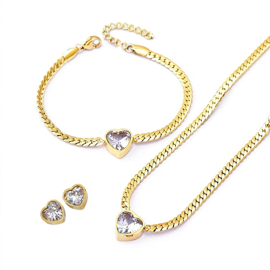 Crystal Heart Snake Chain Set