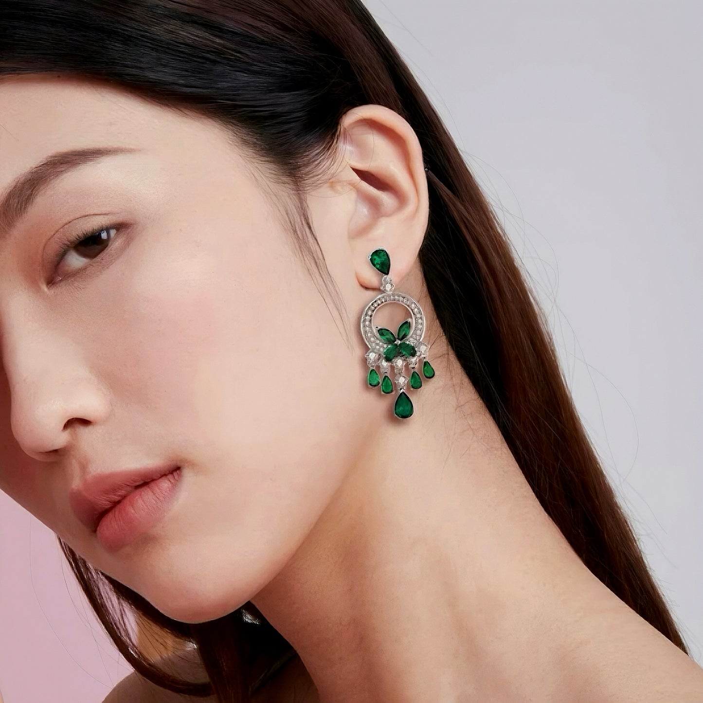 Butterfly Emerald Hoop Earrings