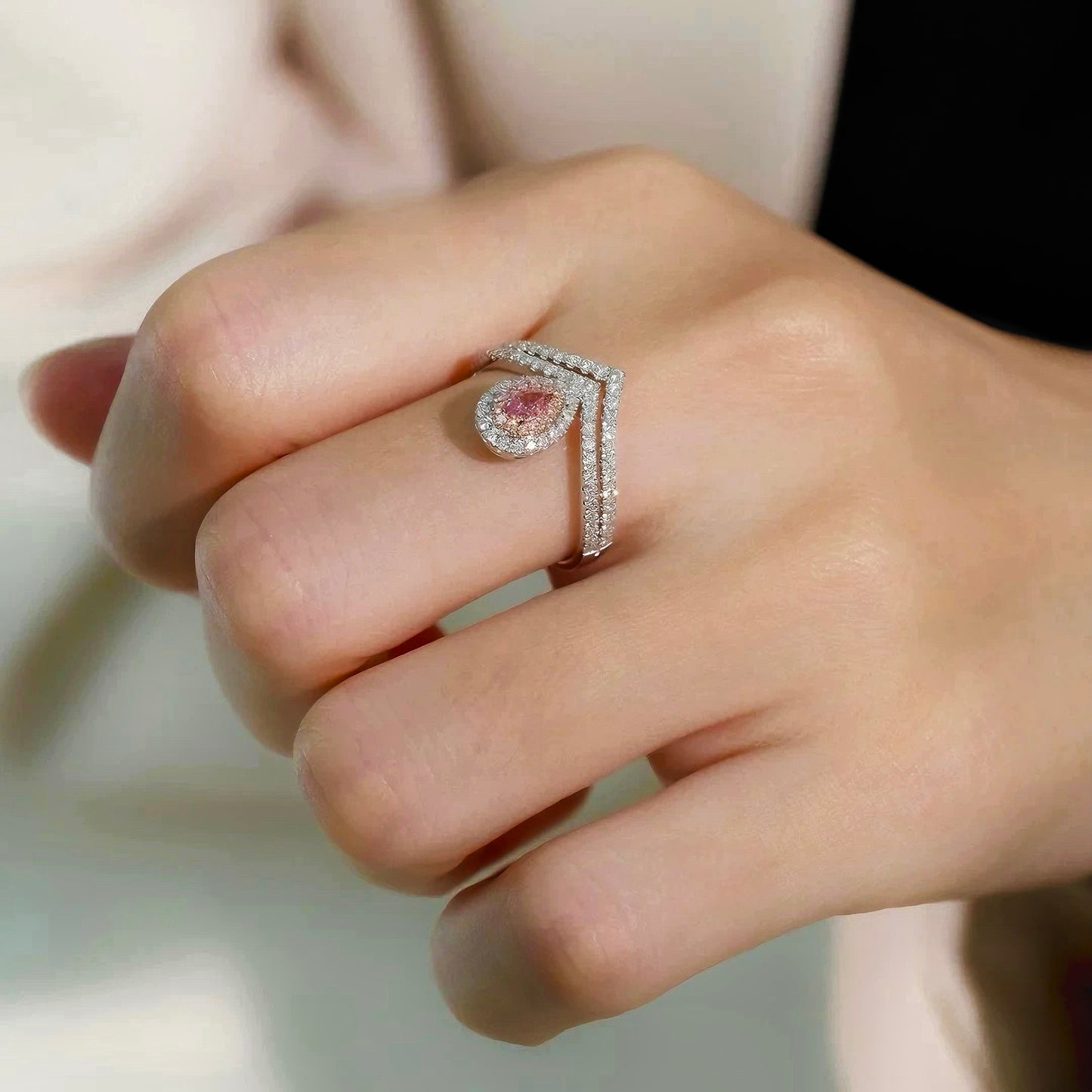 Tear Drop Double Halo Ring