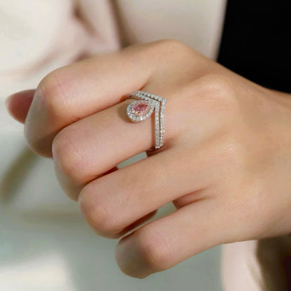 Tear Drop Double Halo Ring