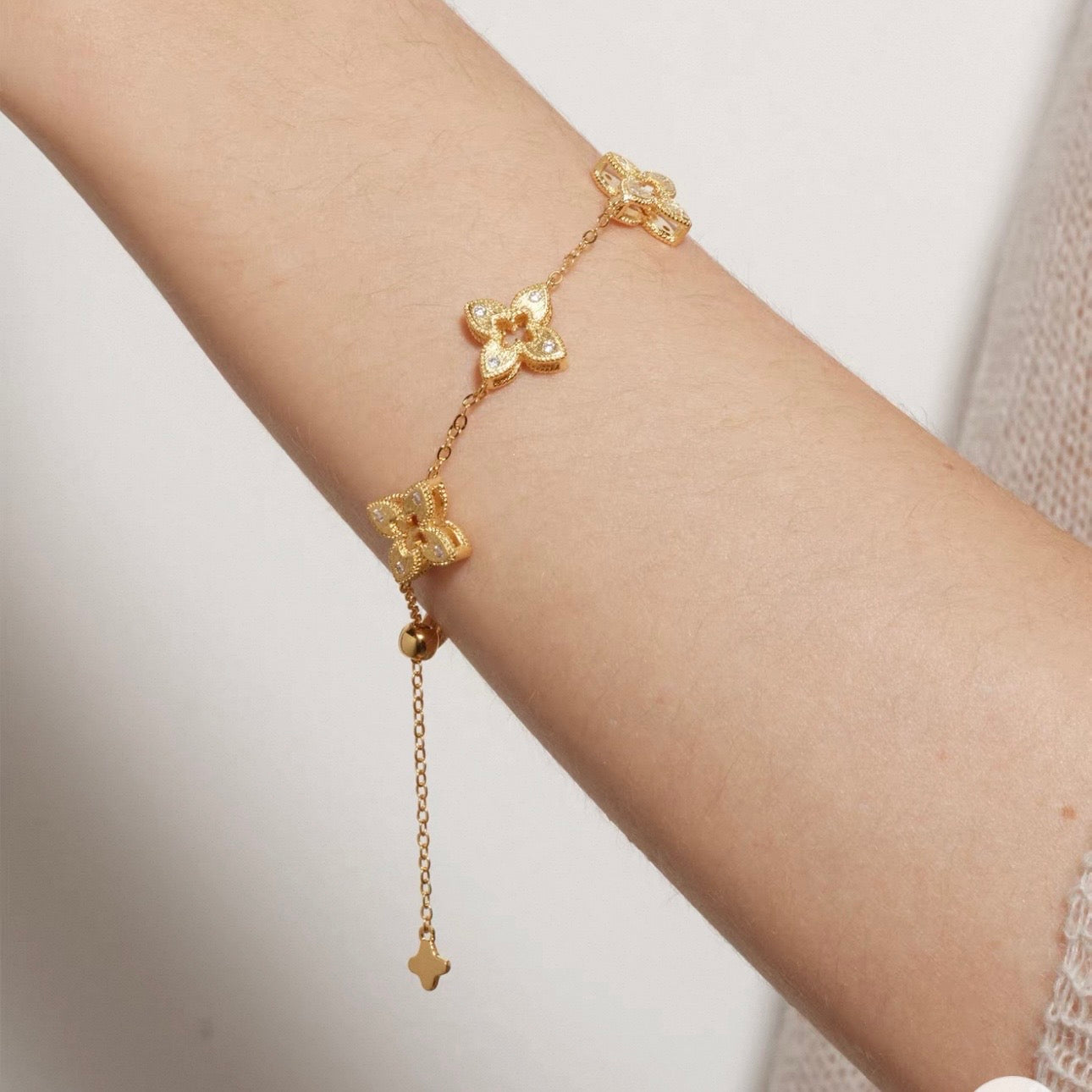 Hollow Clover Brushed Gold Bracelet