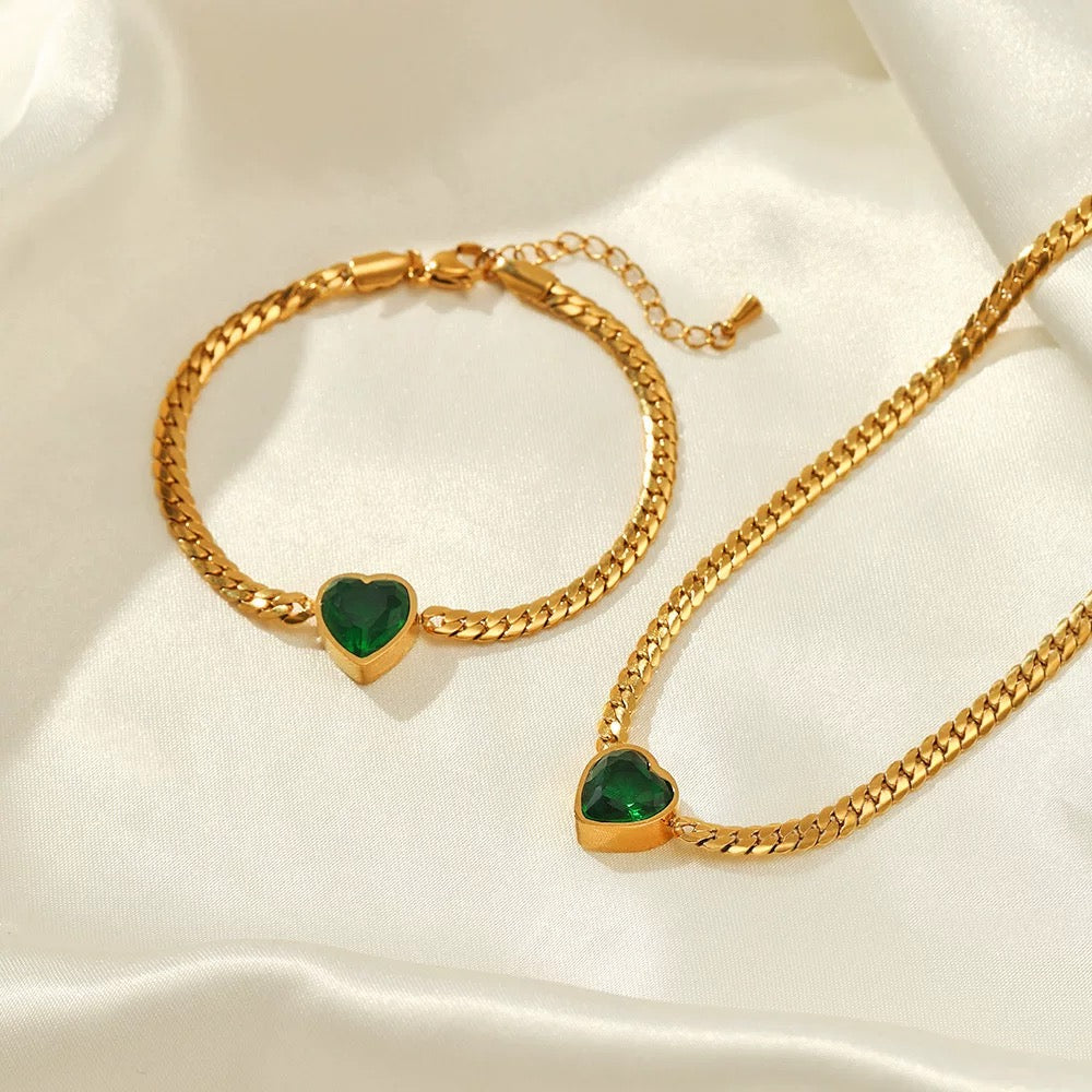 Crystal Heart Snake Chain Set