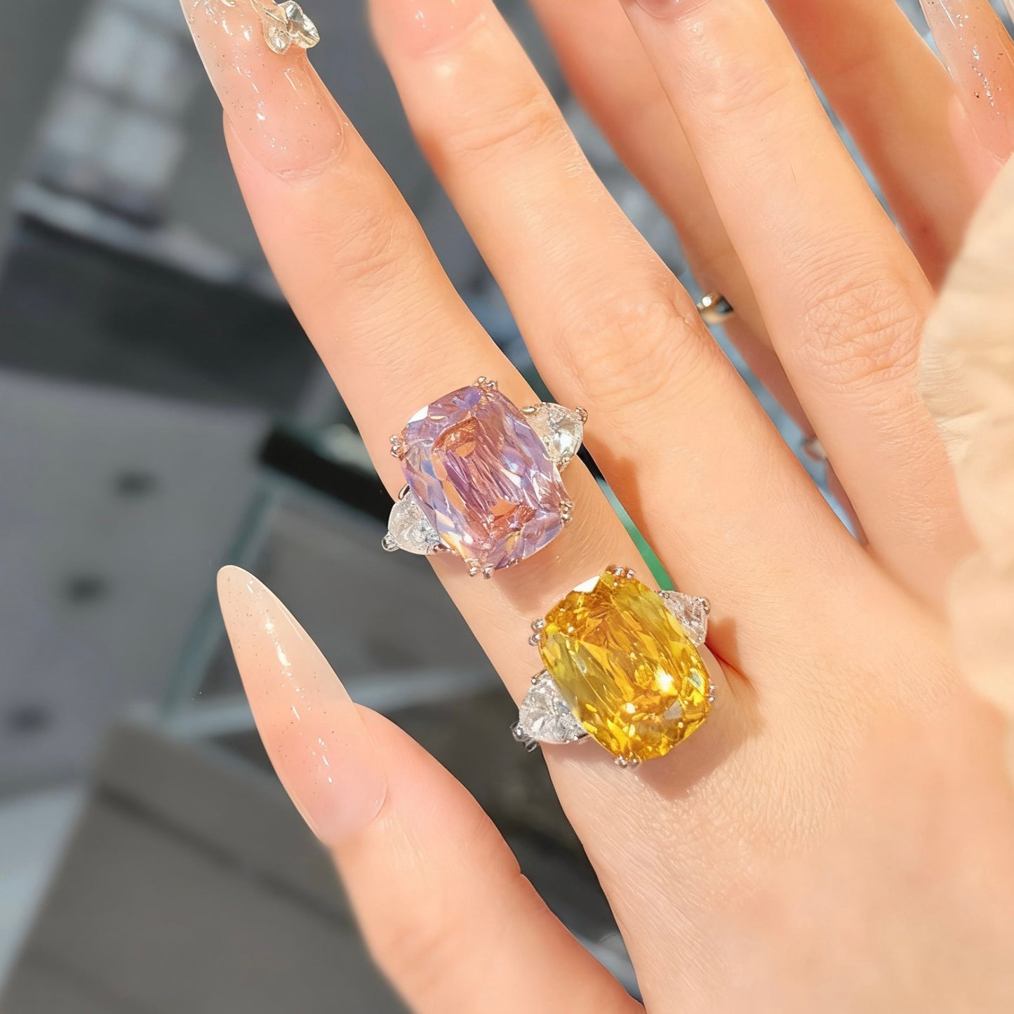 Three Stone Cushion Cut Ring