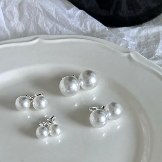 White Round Swarovski Pearl Stud Earrings