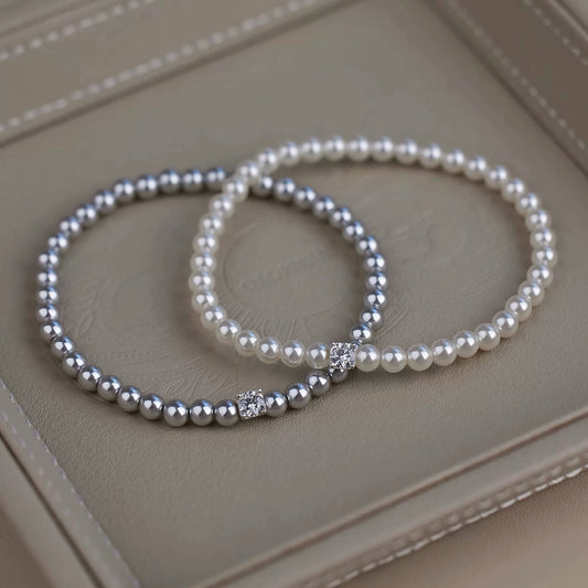 Square Rhinestone Swarovski Pearl Stretch Bracelet