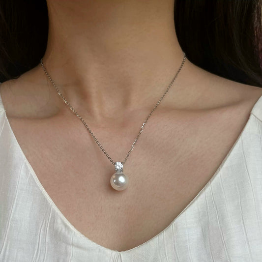 Princess Diana Pearl Pendant Sterling Silver Necklace and Stud Earrings