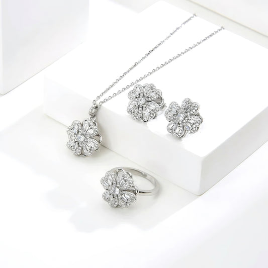 Diamond Clover Spinner Worry Stud Earrings