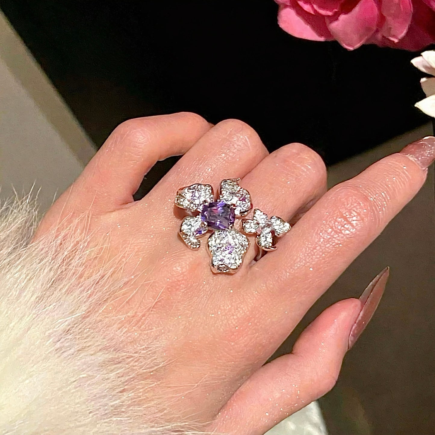 Purple Orchid Open Ring