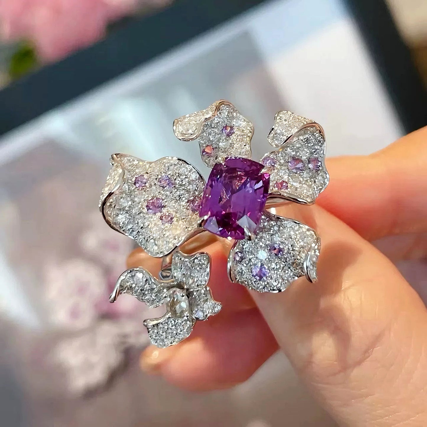 Purple Orchid Open Ring