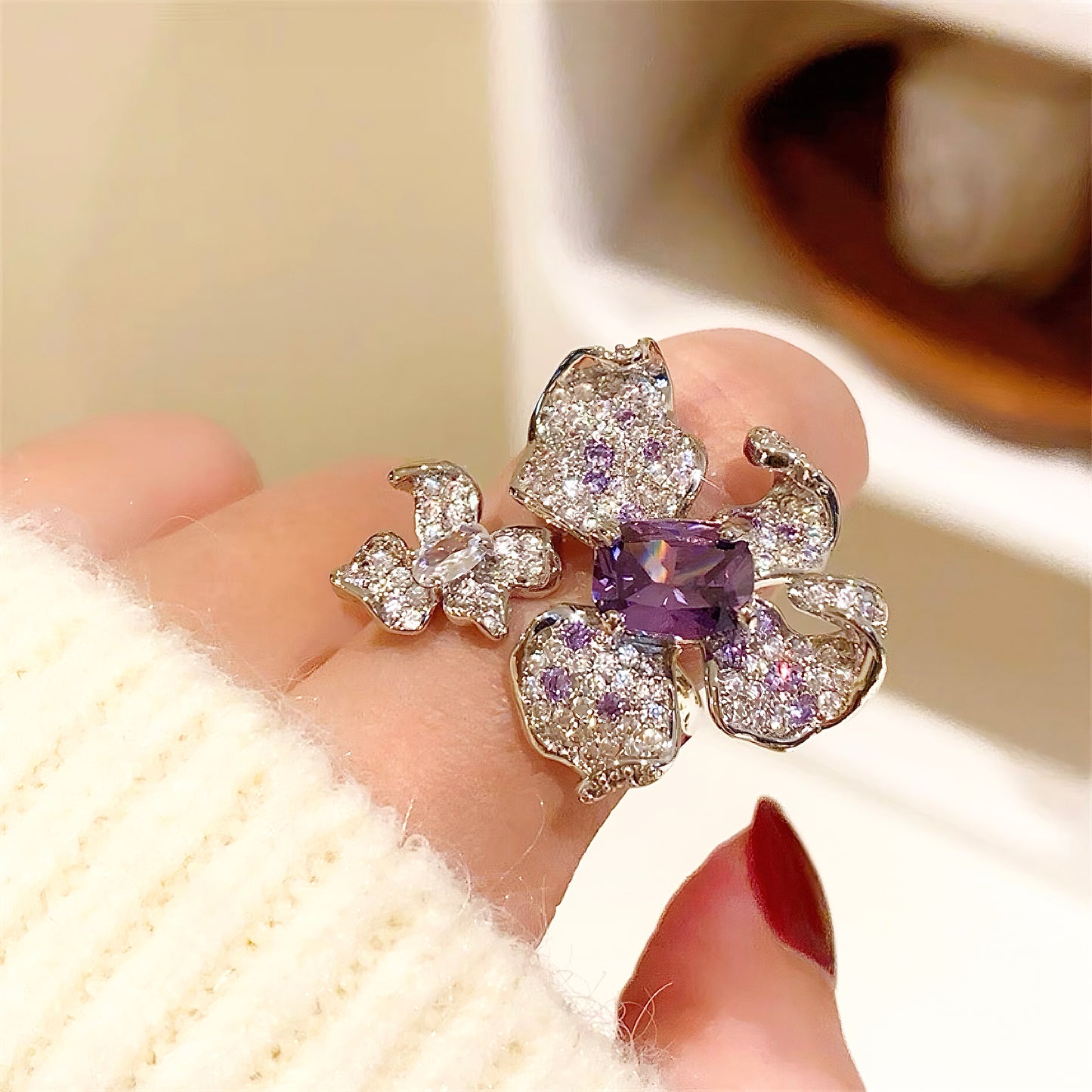 Purple Orchid Open Ring
