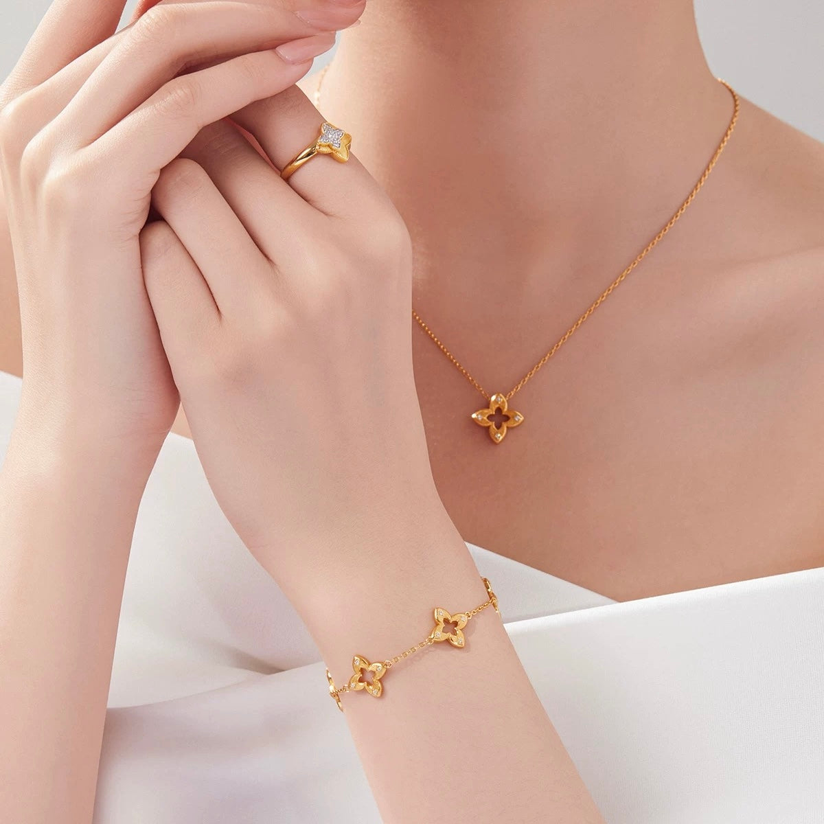 Hollow Clover Brushed Gold Bracelet